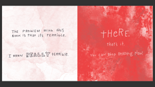 Load image into Gallery viewer, Stylized text on a red background that says: The problem with this book is that it's terrible. I mean really terrible. There. That's it. You can stop reading now.