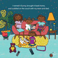 Family of four in a living room with character genders, skin tones and relationships shifting to demonstrate customization.