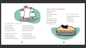 A ship and blackbird pie. Rhymes include I Saw a Ship a-Sailing and Sing a Song of Sixpence.